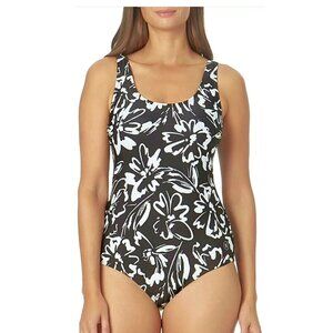 Hurley Women's 4 Way Stretch One Piece UPF 50+ Swimsuit Black White